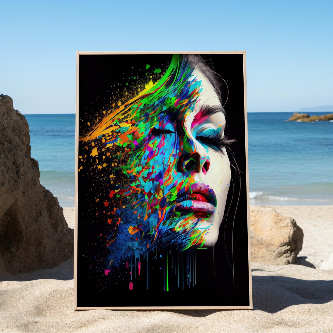 Colorful Neon Paint Splash Woman Portrait Abstract Expressionist Art Poster - Image 8