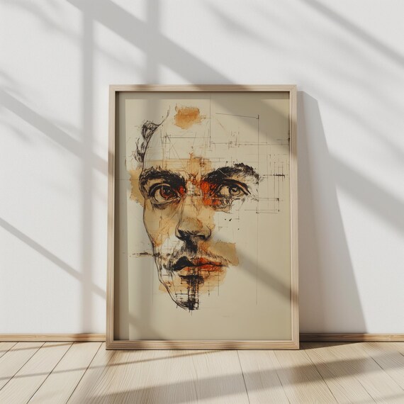 Fragmented Vision Architectural Portrait Art Abstract Face Illustration Modern Line Art With Ink And Watercolor Wall Decor Home Decor