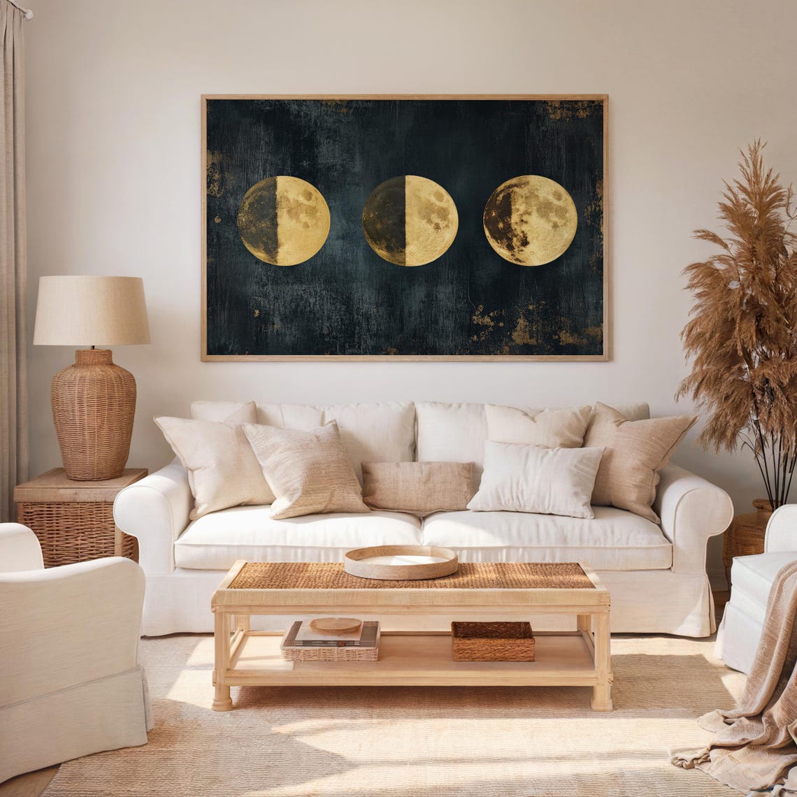 Gold Foil Moon Phases Print Set Minimalist Celestial Wall Art Modern Lunar Decor Dark Textured Background Home Decor - Image 5
