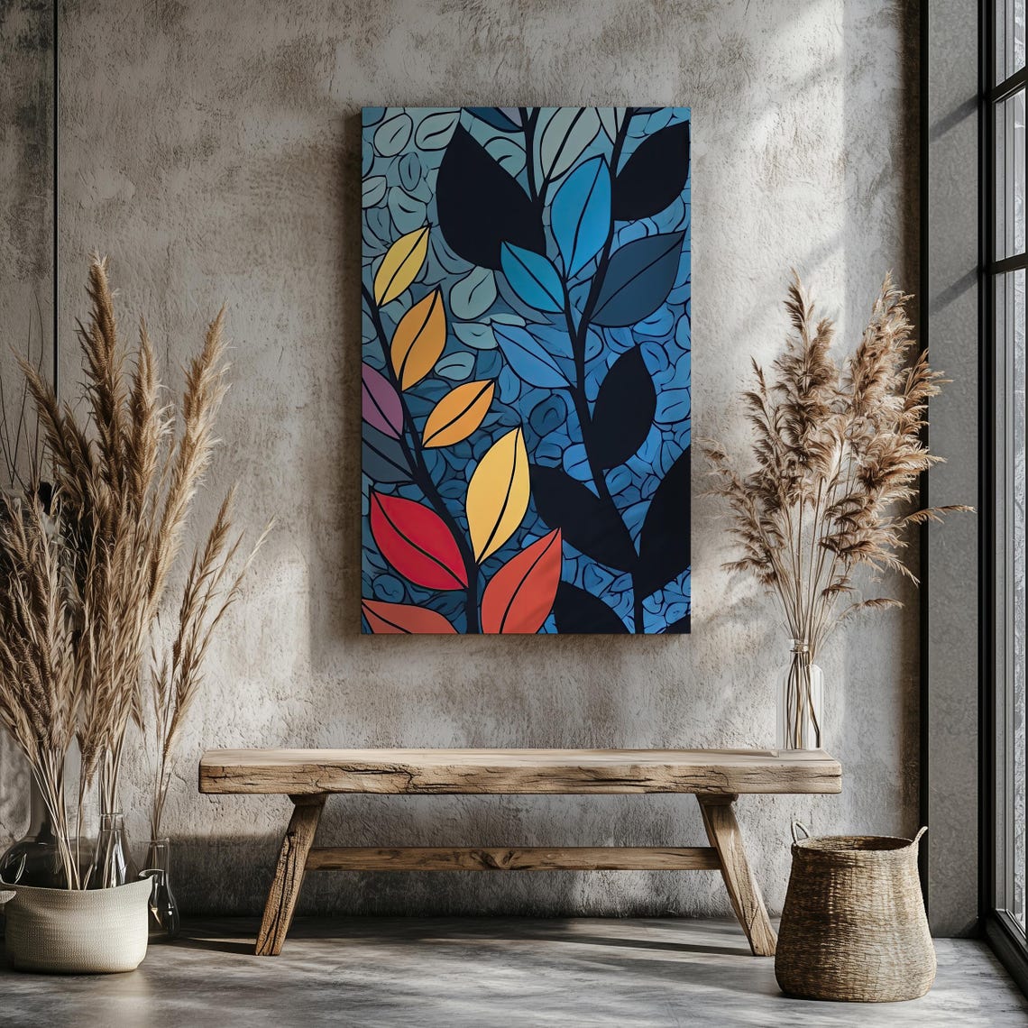 Abstract Multicolor Leaf Art Modern Botanical Wall Decor Bold Blue And Colorful Leaves Nature Inspired Print Instant - Image 3