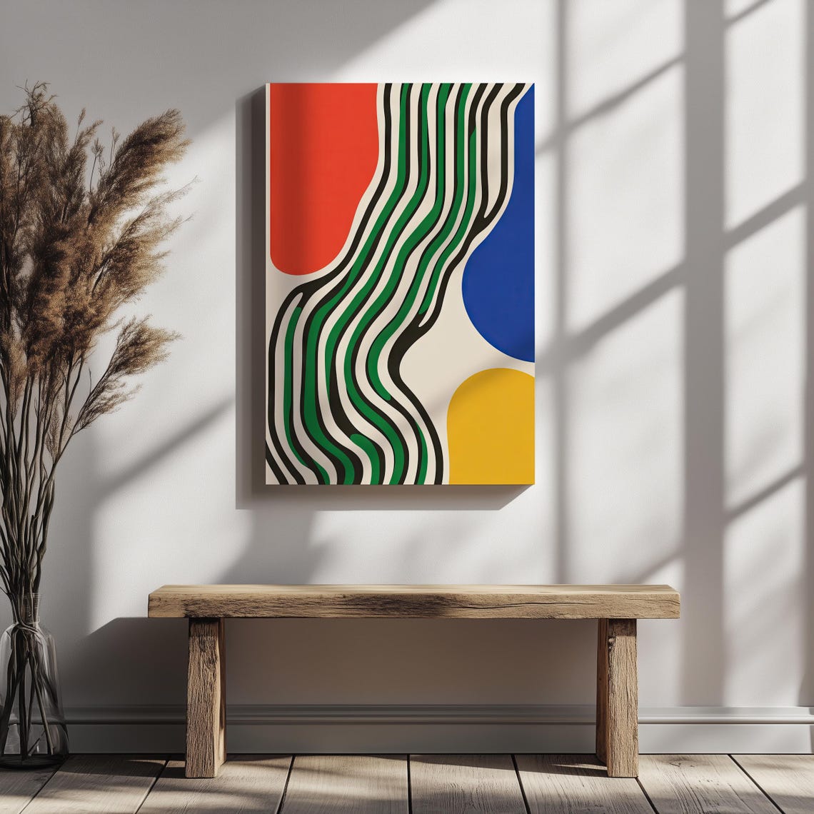 Retro Wavy Stripes Abstract Art Red Blue Yellow Color Block Poster - Image 8