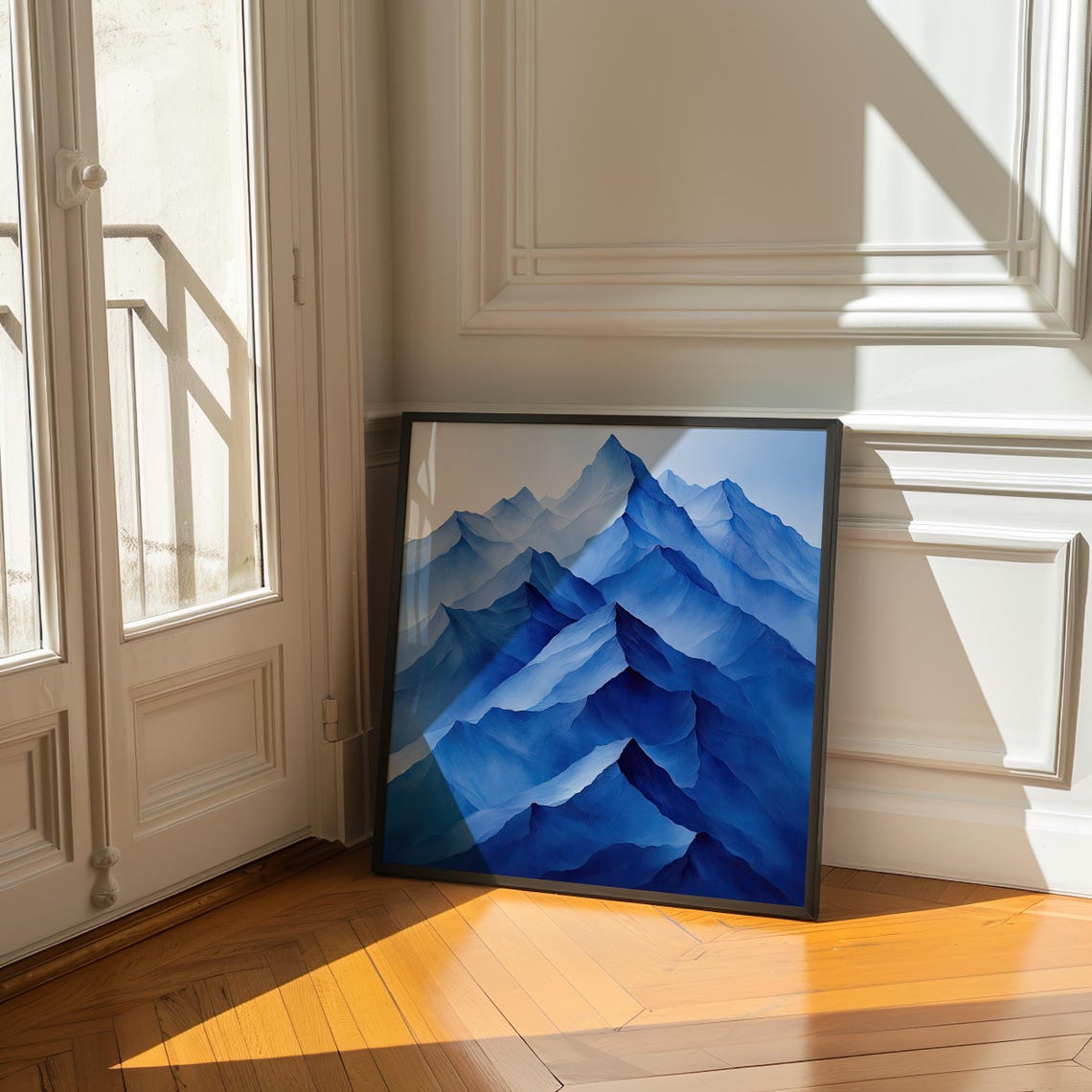 Abstract Mountain Peaks Art Print Geometric Landscape In Modern Blue Tones Contemporary Wall Decor Wall Art Ai Art - Image 3