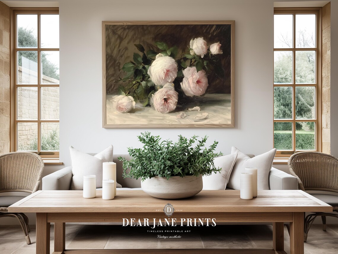Blush Pink Peonies Cluster Dark Romantic Classic Floral Still Poster