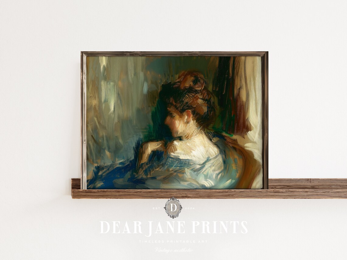 Elegant Woman Profile Vintage Impressionist Portrait Painting Wall Art - Image 2
