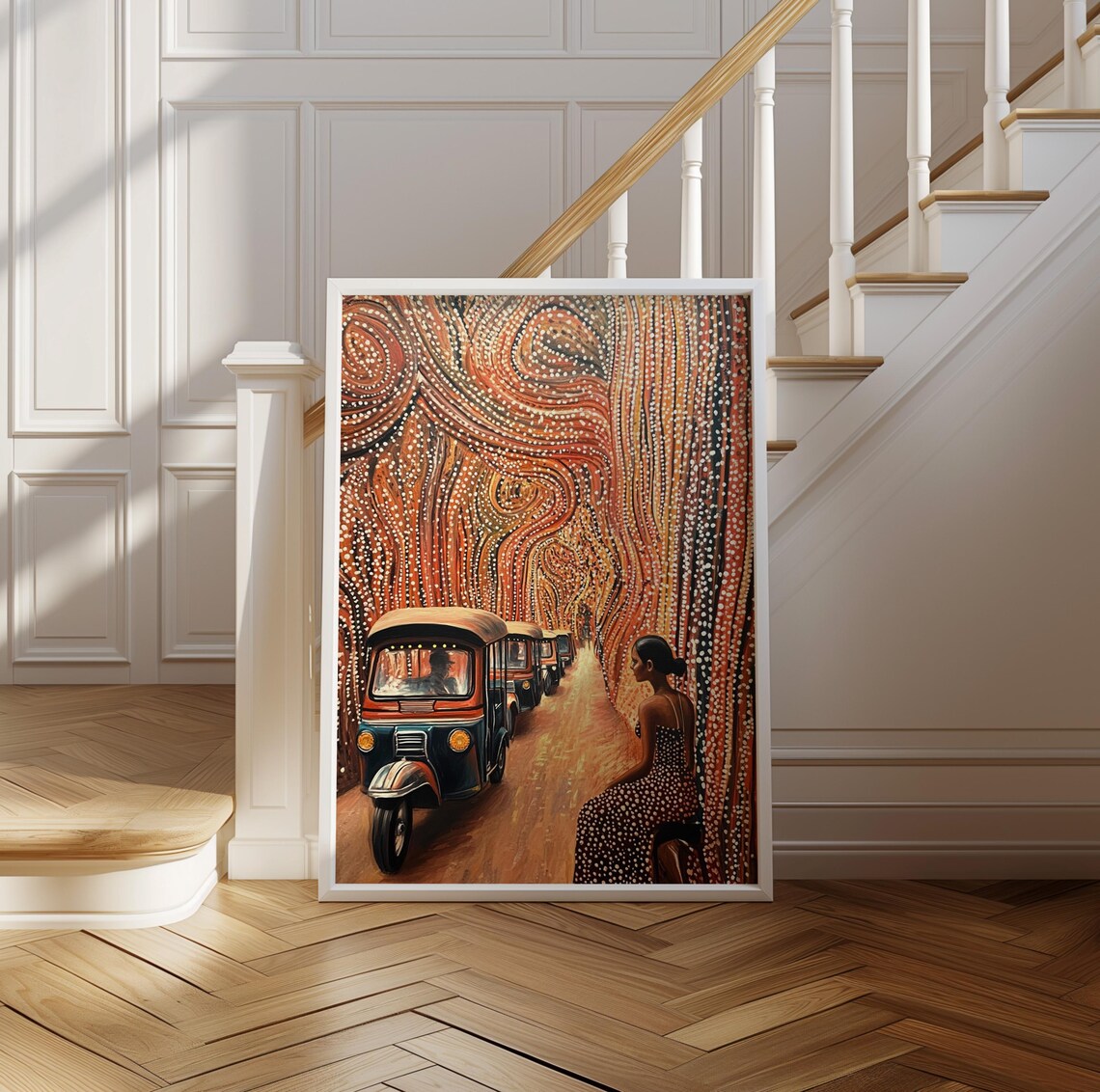 Tuk Tuk Alley in Front of a Swirling Polka Dot Tunnel Art Poster - Image 2