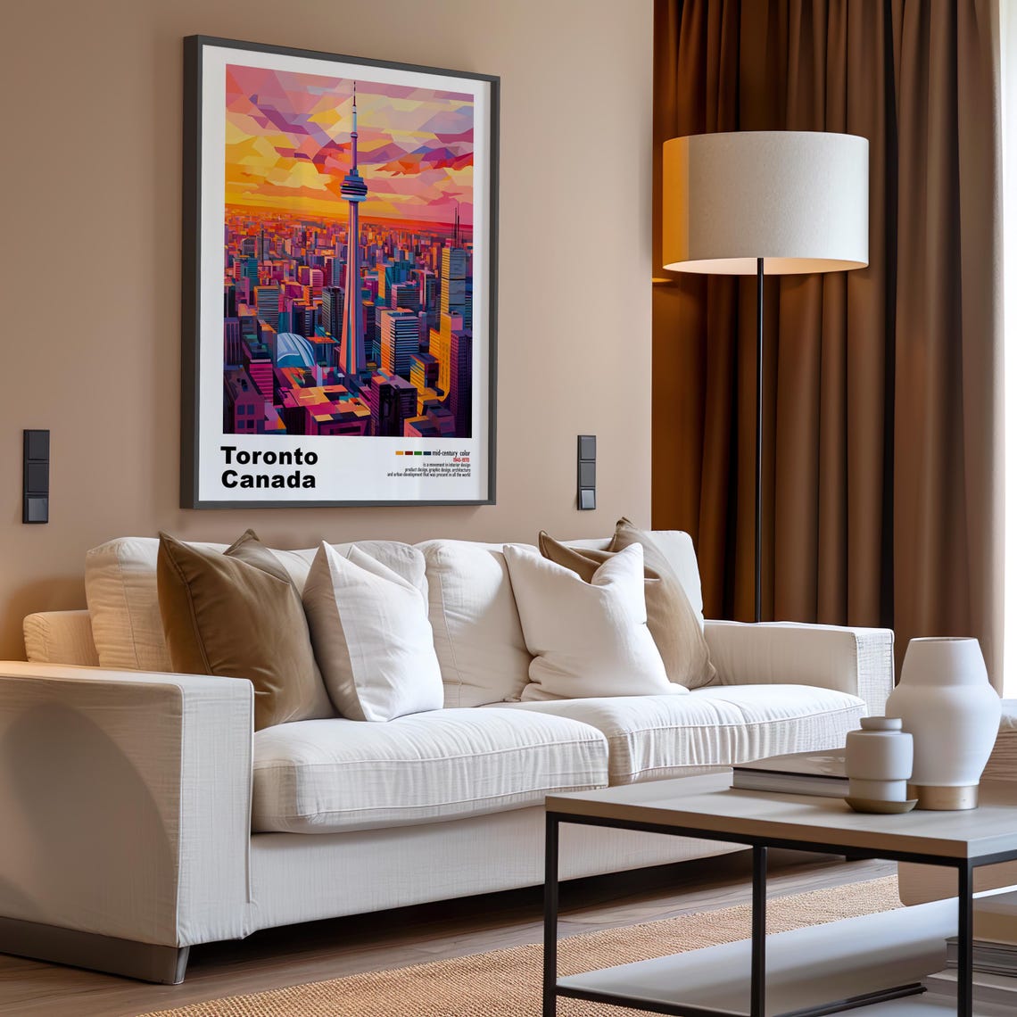 Toronto Canada CN Tower Pink Sunset Skyline Mid Century Poster - Image 3