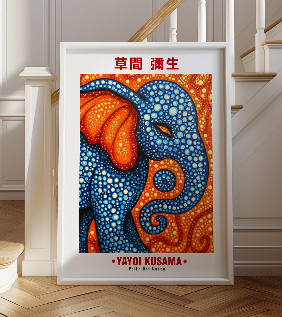 Yayoi Kusama-Inspired Blue Polka Dot Elephant Close Up Art Poster