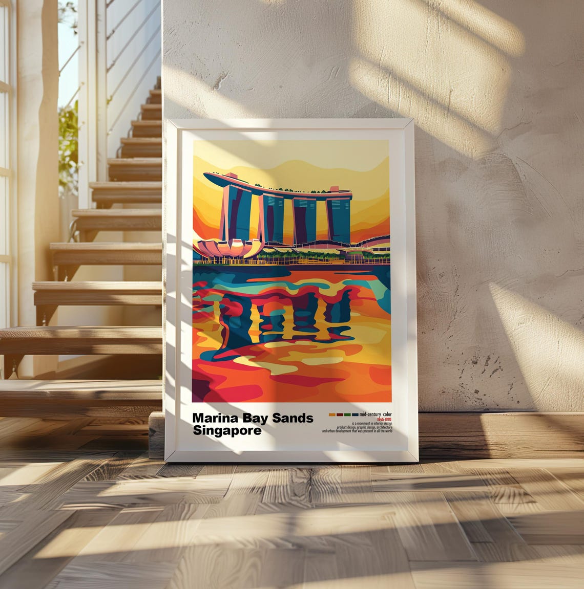 Singapore Marina Bay Sands Sunset Reflection Waterfront Poster - Image 2