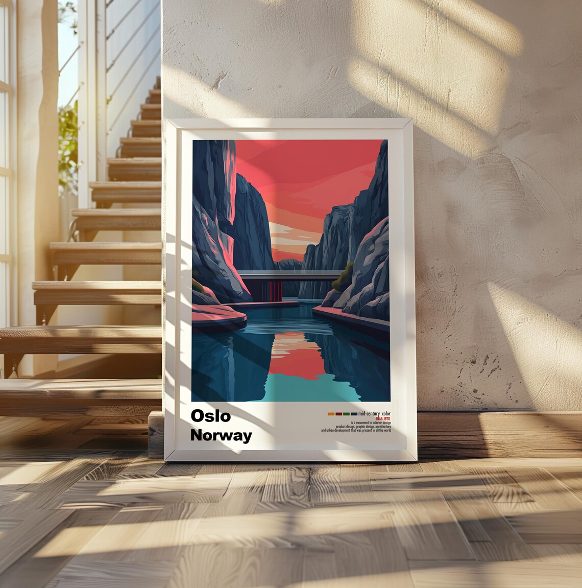 Oslo Norway Fjord Gorge Bridge Rose Sunset Water Reflection Poster - Image 2