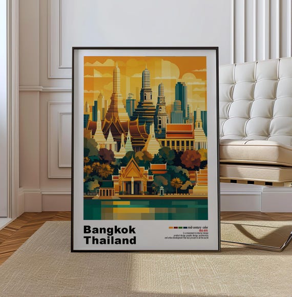 Bangkok Thailand Bangkok Wall Art Mid Century Modern Architecture Art Print Bold Mid Century Poster
