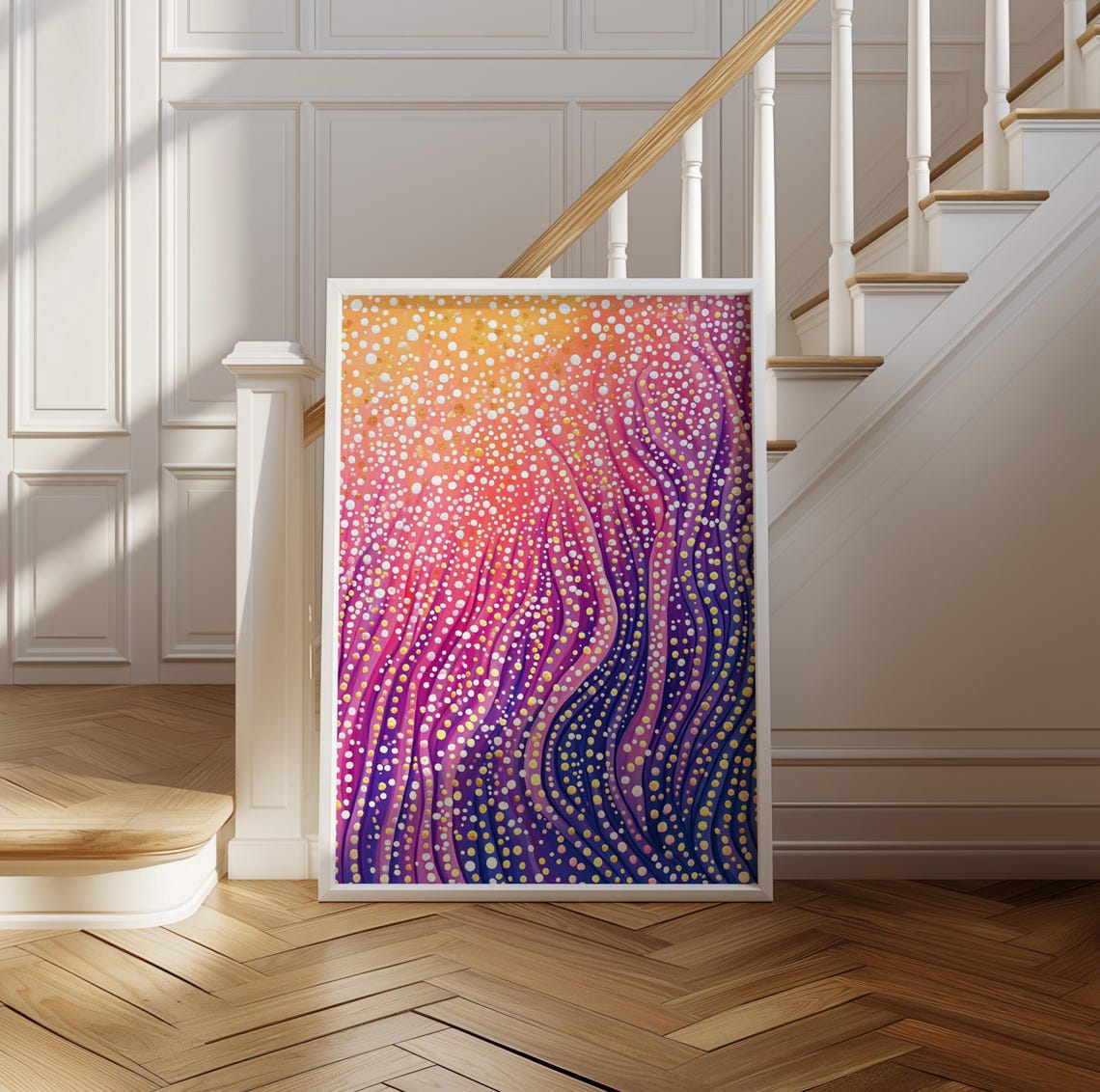 Kusama Inspired Rainbow Dots Flowing Waves Modern Pop Art Poster - Image 2