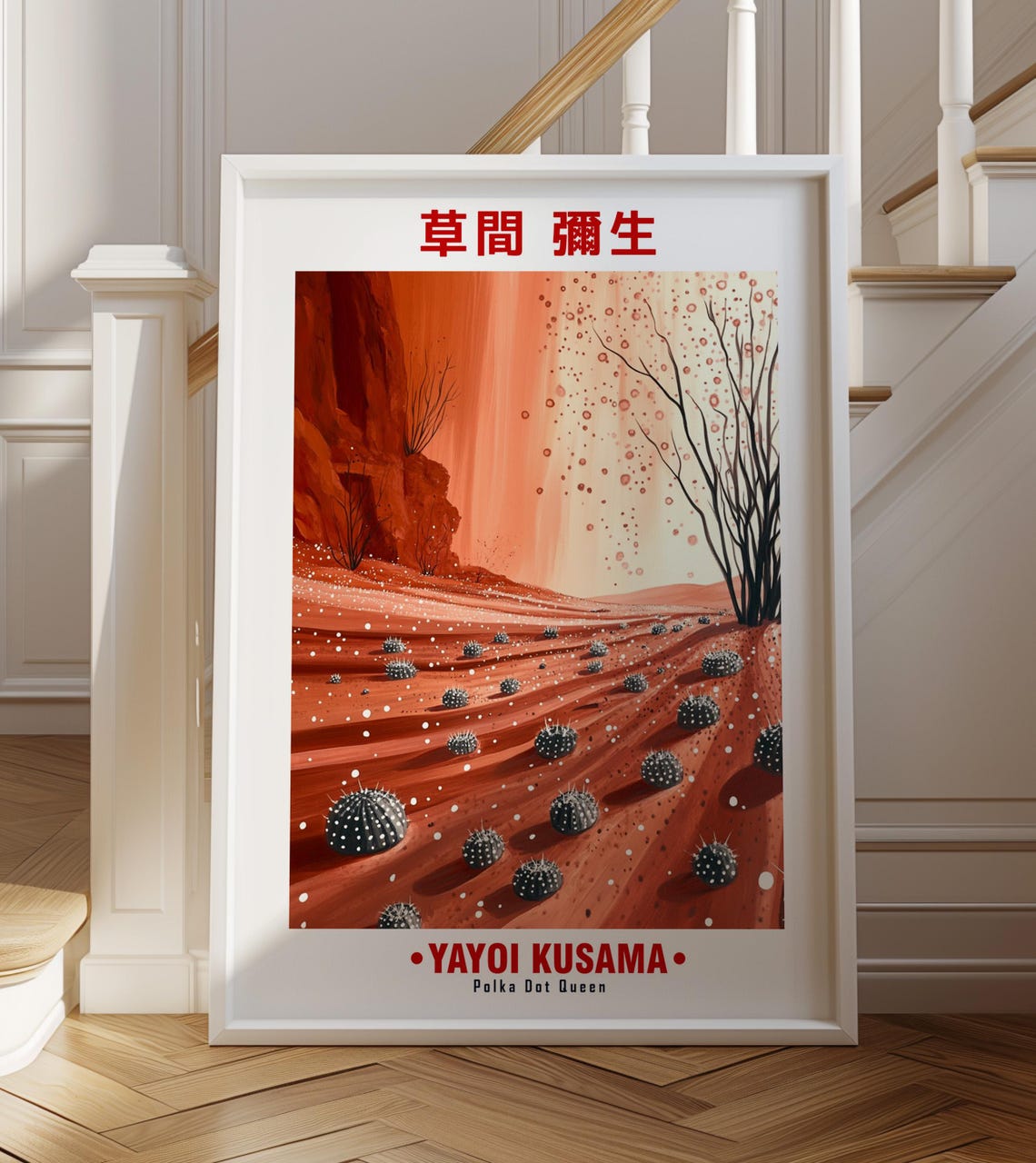 Black Barrel Cacti Red Canyon Desert Yayoi Kusama Inspired Poster