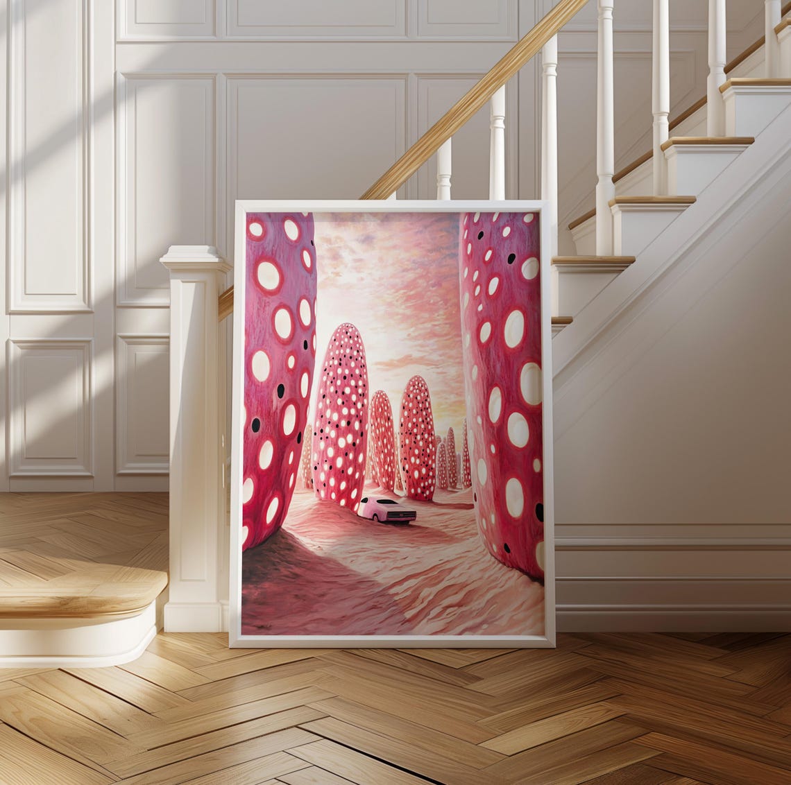 Giant Pink Polka Dot Rock Monoliths in Surreal Desert Art Poster - Image 2