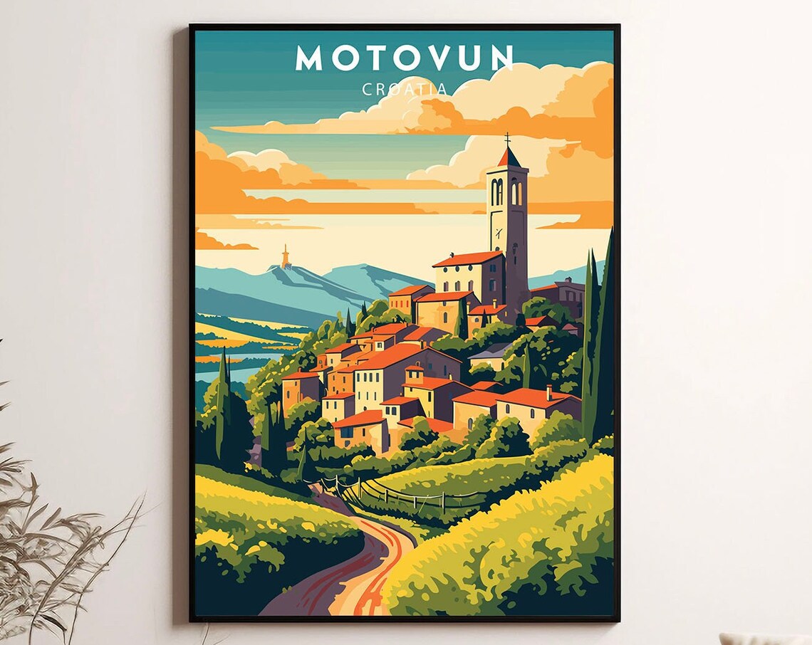 Motovun Croatia Hilltop Medieval Town Sunset Sky Travel Poster