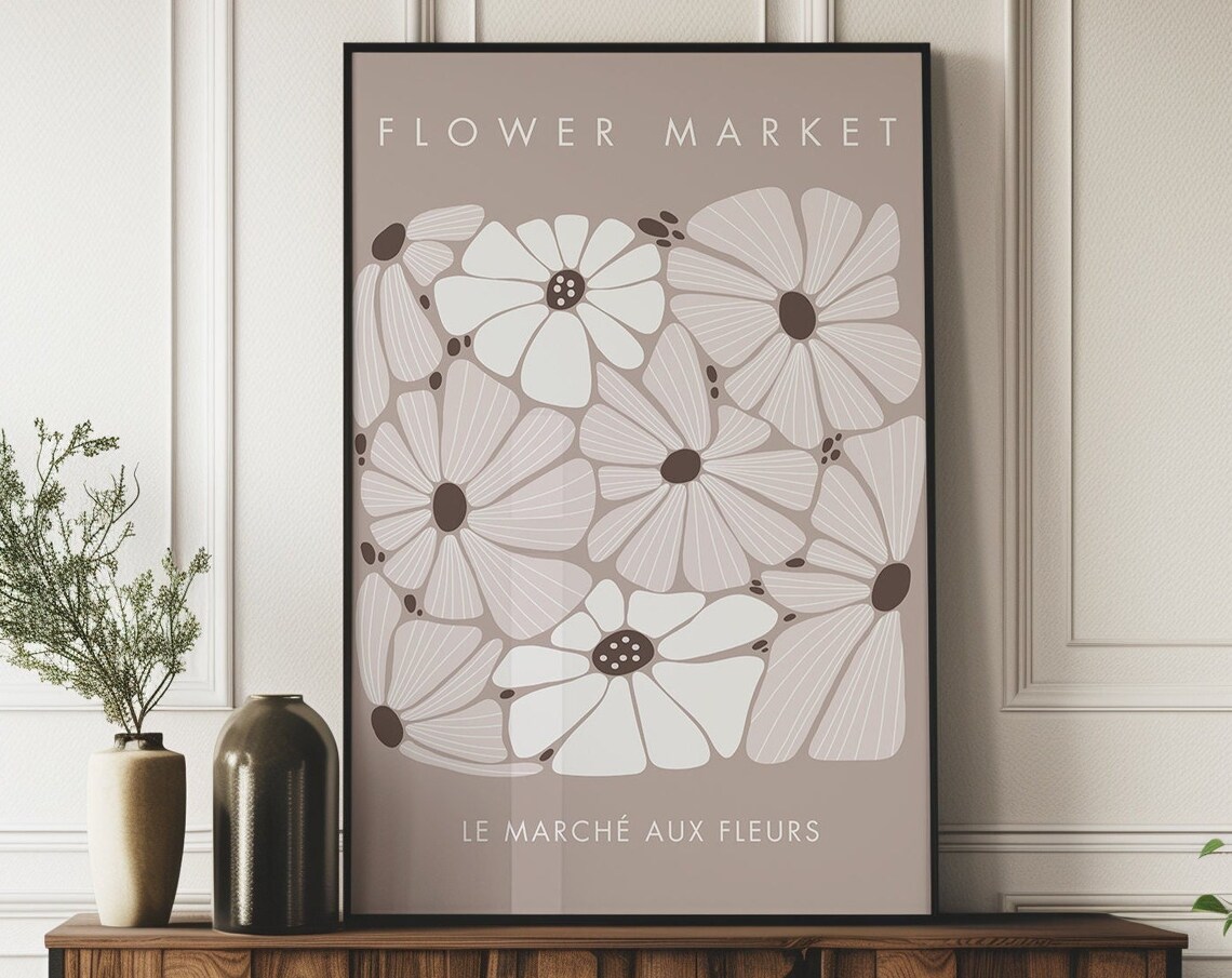 Flower Market Neutral Daisies Le Marche aux Fleurs Art Print - Image 4