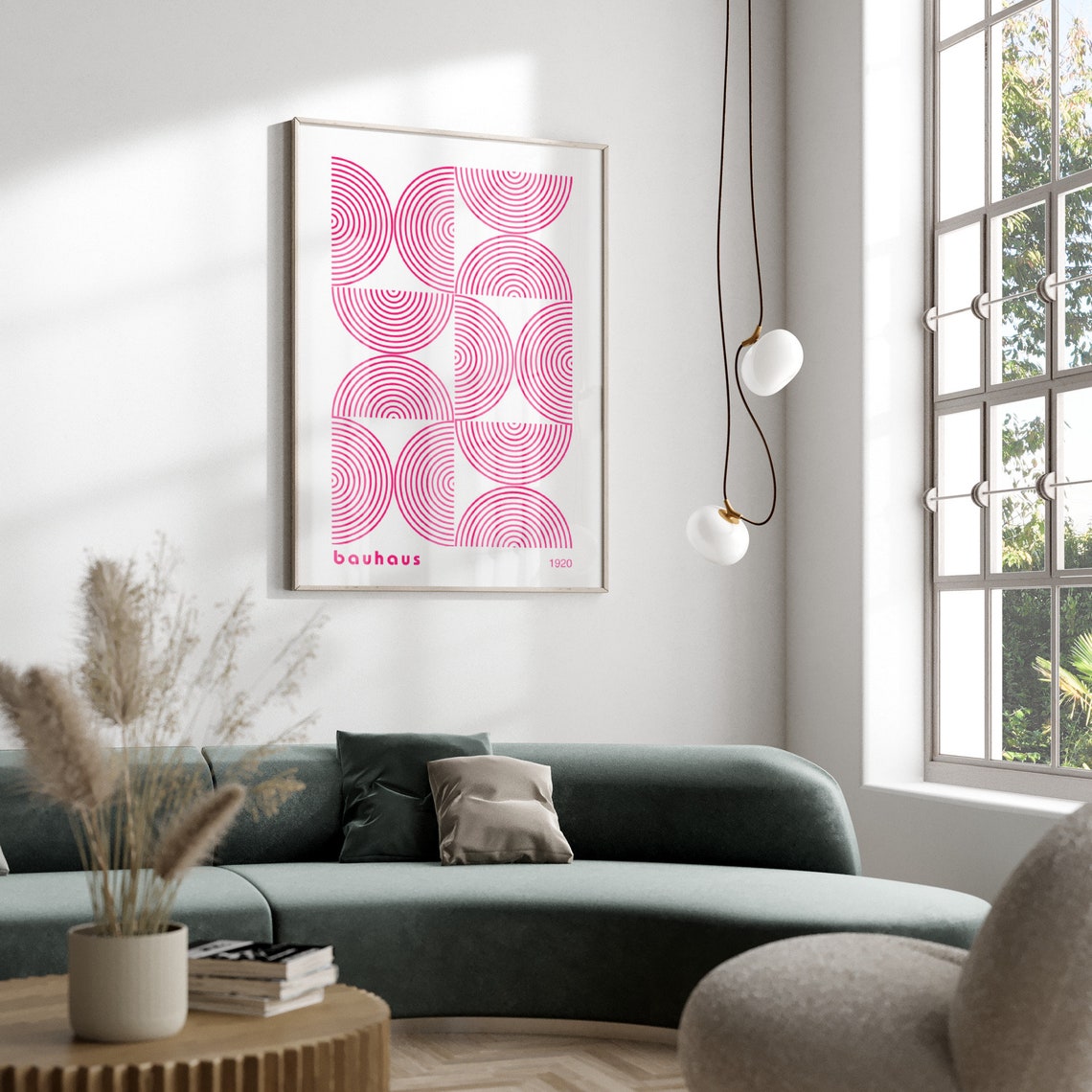 Pink Bauhaus Geometric Arch Line Pattern Mid Century Modern Art Poster - Image 2