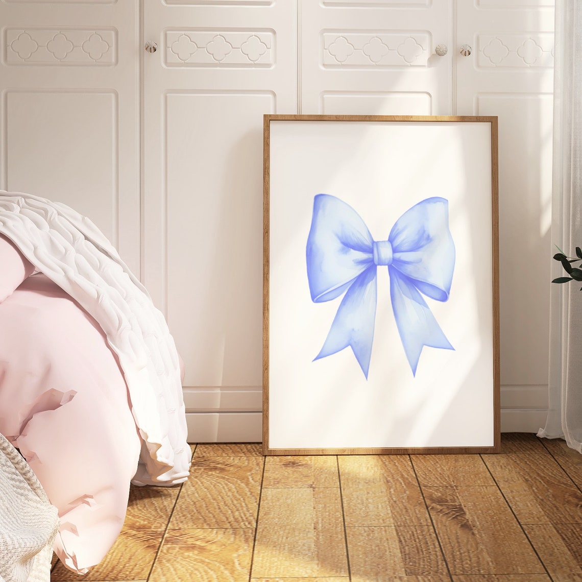 Baby Blue Bow Watercolor Soft Minimalist Sweet Nursery Poster - Image 4