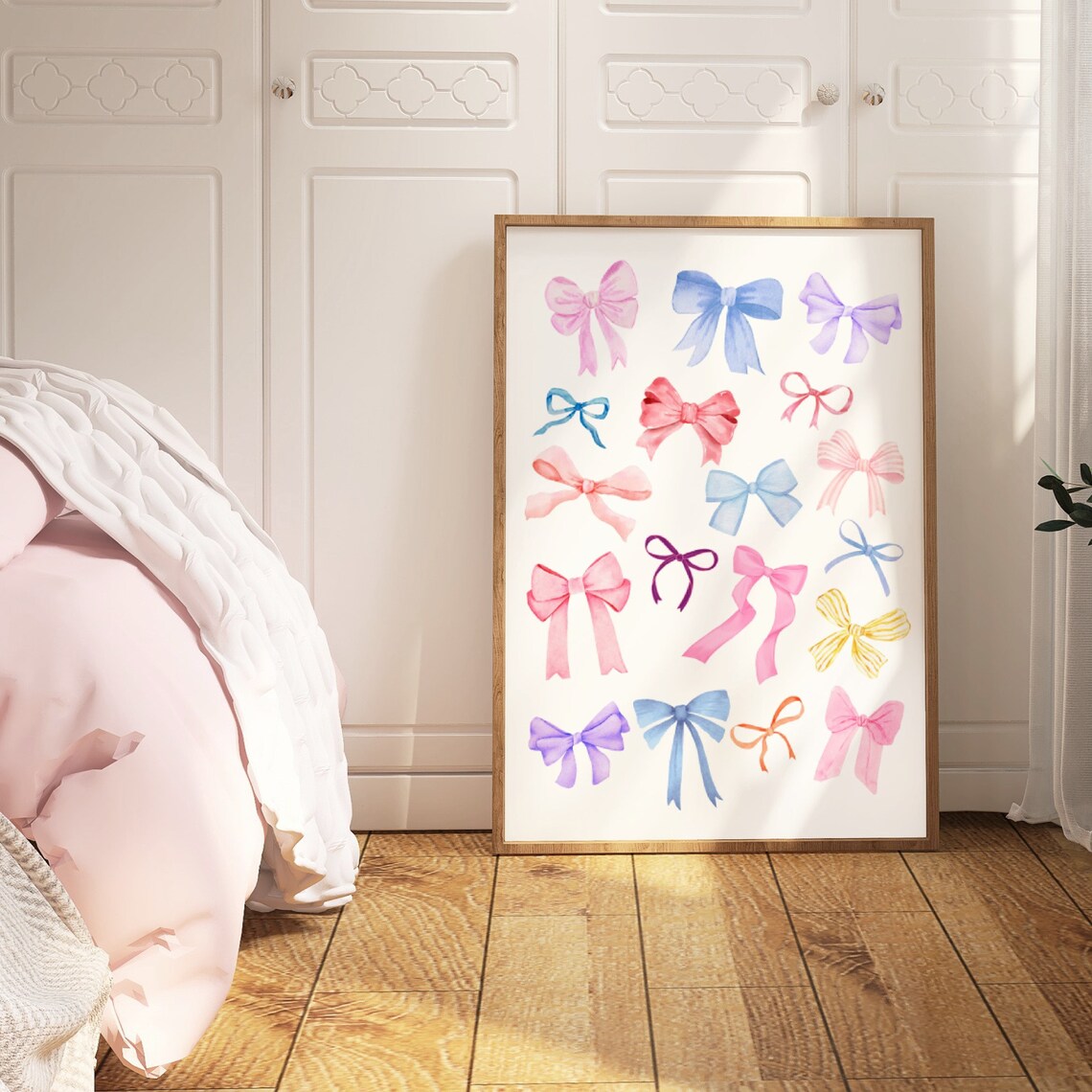 Watercolor Bows Pastel Colorful Bow Pattern Coquette Poster Chic Home Decor - Image 3