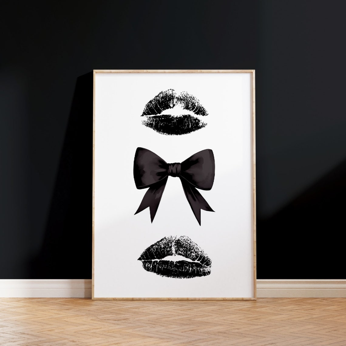 Black Lipstick Kiss Marks With Big Bow Coquette Decor Poster - Image 3