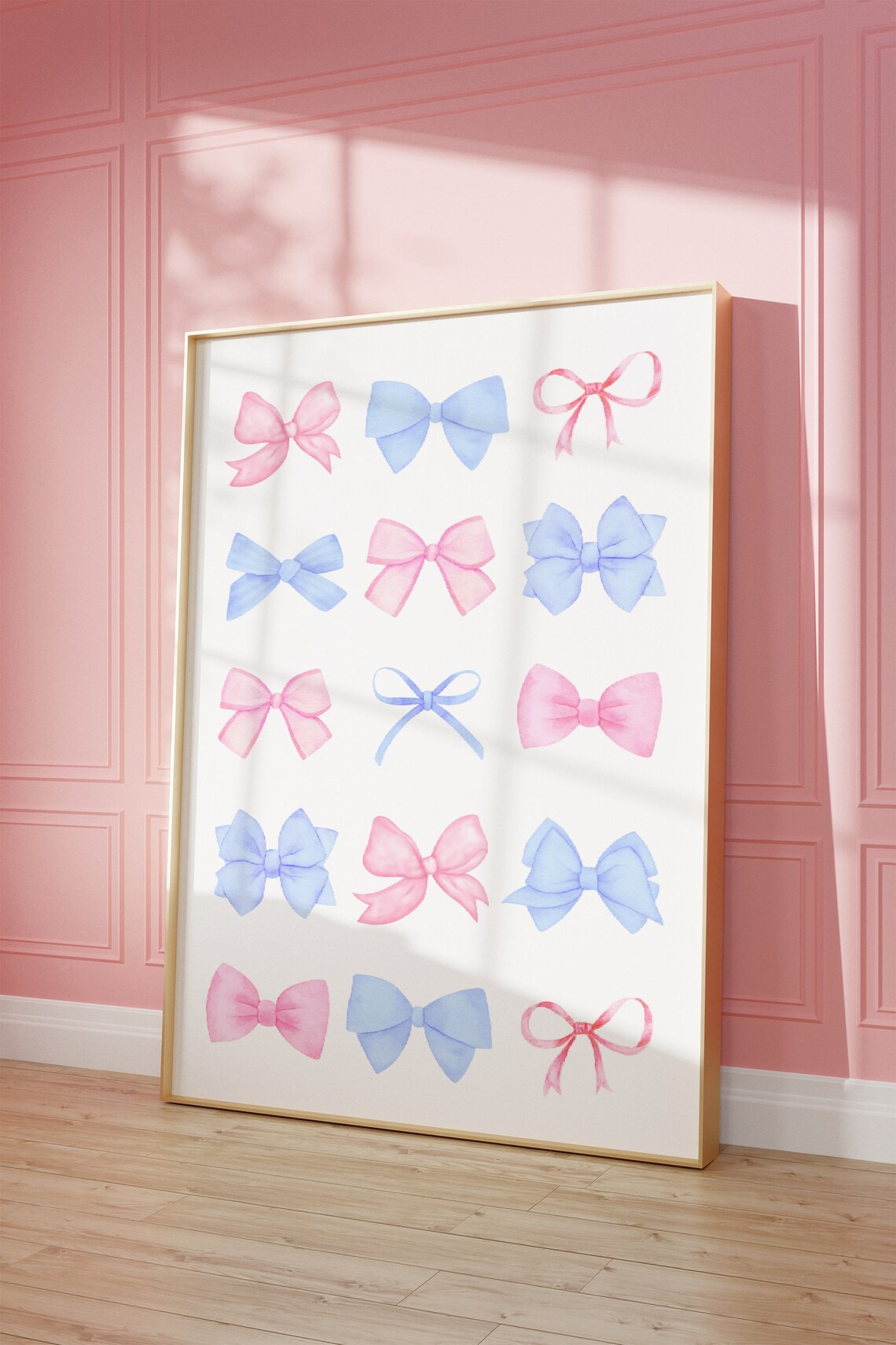 Pink Bow Print Blue Bow Poster, Preppy Aesthetic - Image 2