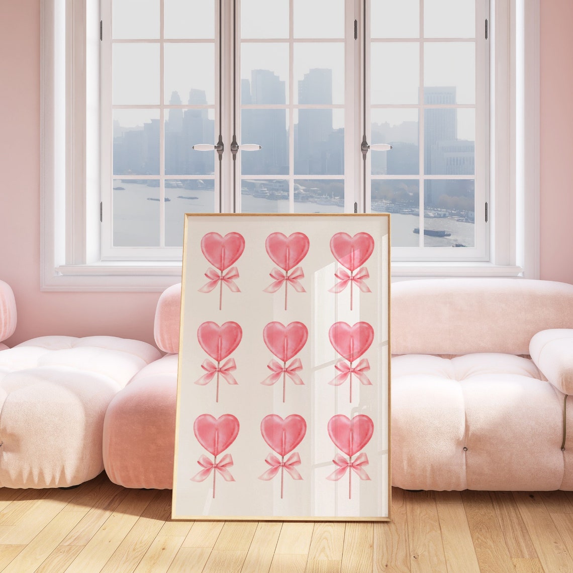 Pink Heart Lollipops Watercolor Valentine Sweets Pattern Poster - Image 4