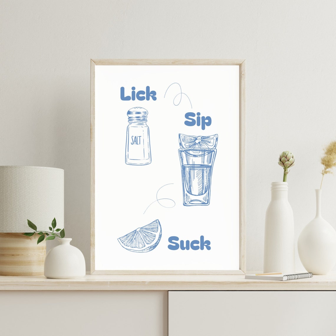 Lick Sip Suck Tequila Blue Line Art Fun Home Bar Decor Poster - Image 2
