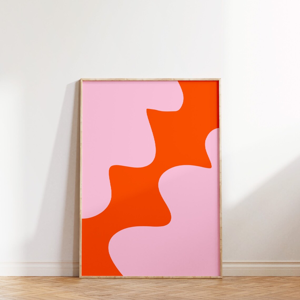 Pink Orange Abstract Print, Preppy 70s Retro Art - Image 3