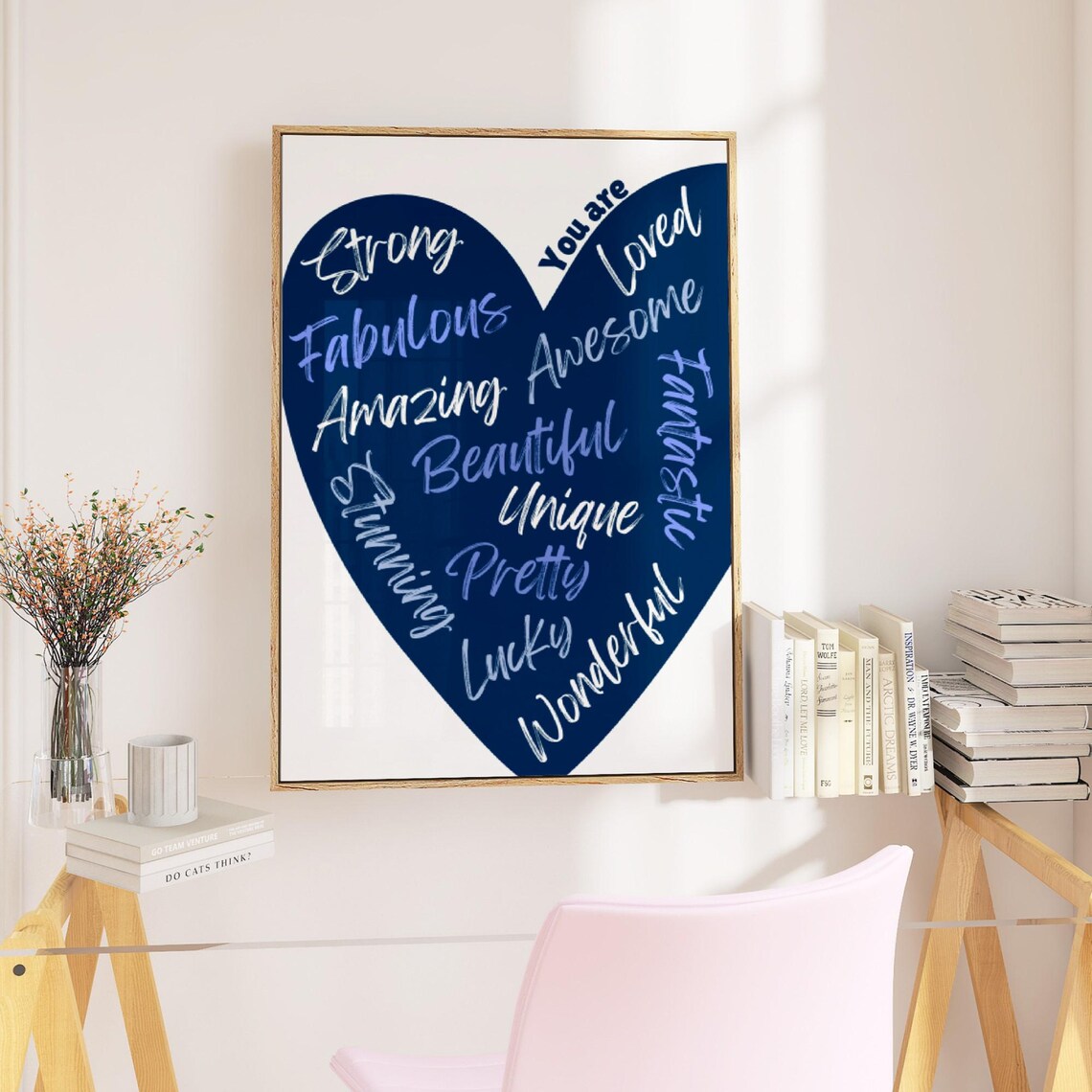 You Are Amazing Wall Art Navy Blue Heart Print Retro Trendy Wall Art Y2k Dorm Room Decor Aesthetic Blue Coastal Cowgirl Art Art