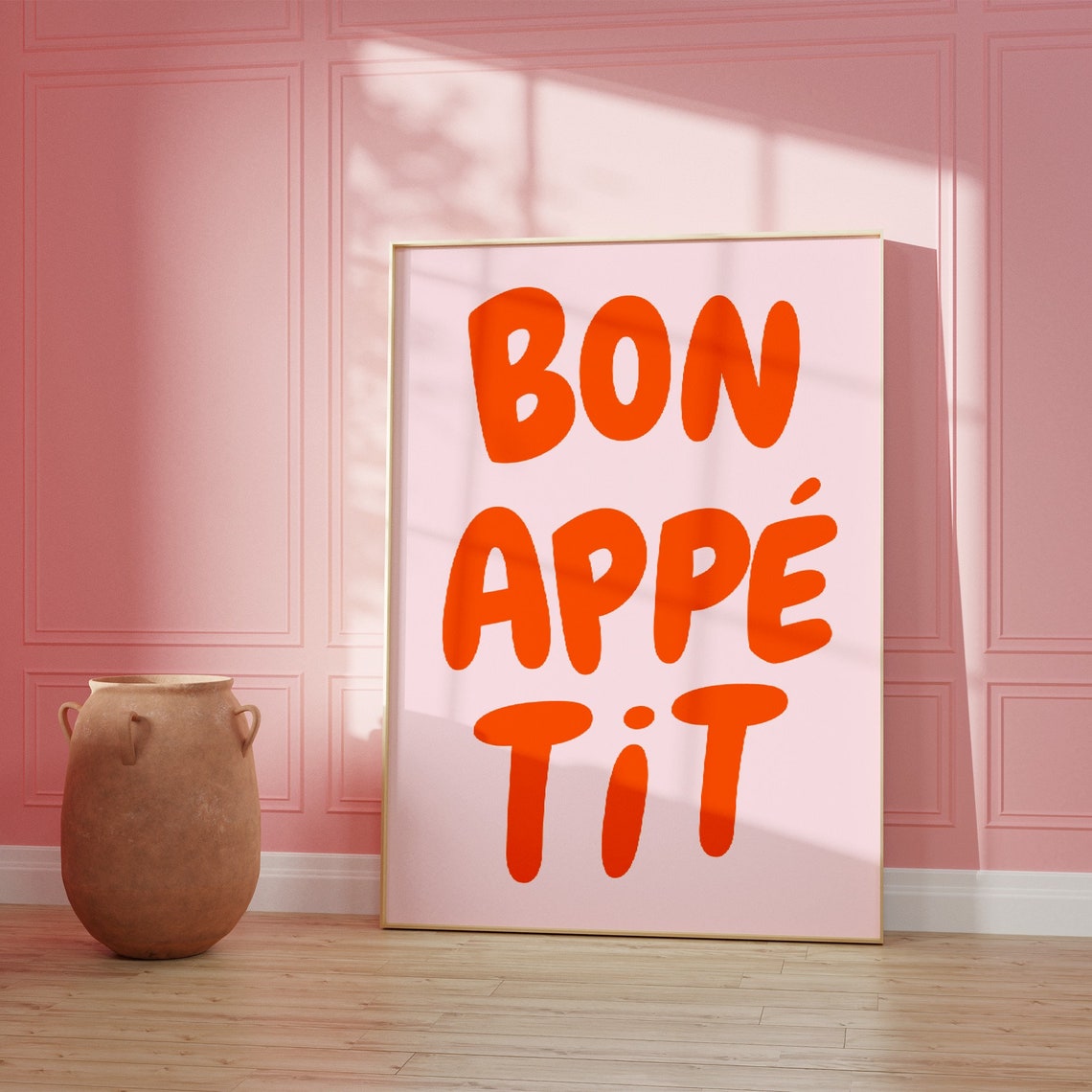 Bon Appetit Orange Pink Retro Kitchen Typography Quote Poster - Image 2