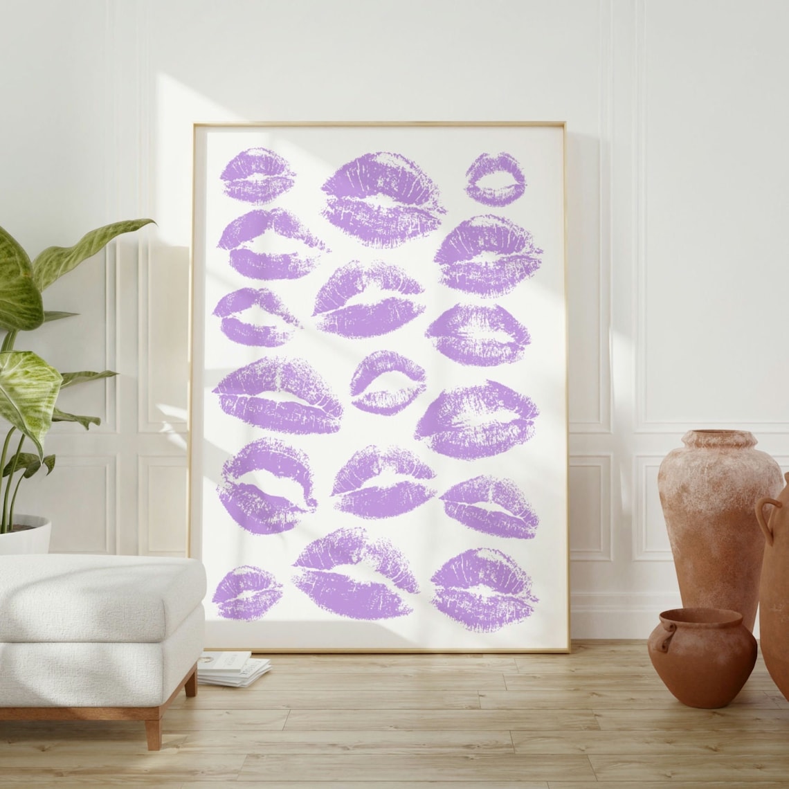 Lavender Lipstick Kiss Marks Trendy Preppy Fashion Lips Poster