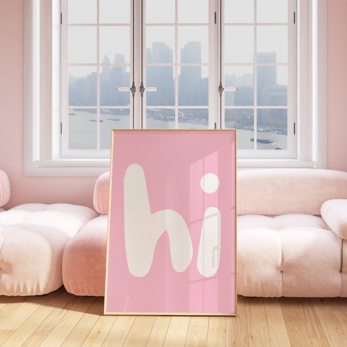 Hi Bubble Letter Pink Minimalist Poster Simple Typography Room Decor