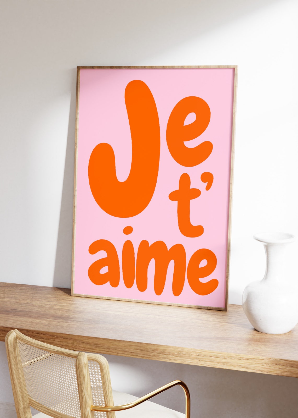 Je t'aime French Love Phrase Orange Pink Retro Typography Poster - Image 2