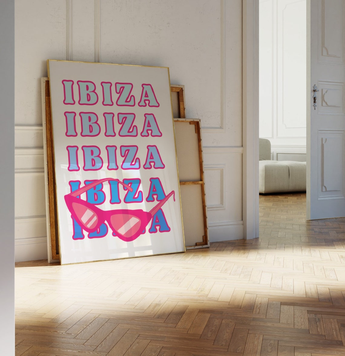 Ibiza Repeat Blue Pink Sunglasses Trendy Summer Travel Poster - Image 2