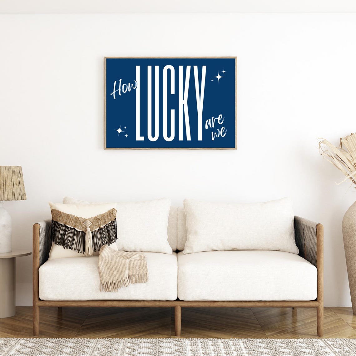 Trendy How Lucky Are We Navy Blue Retro Typography Quote Poster - Image 4