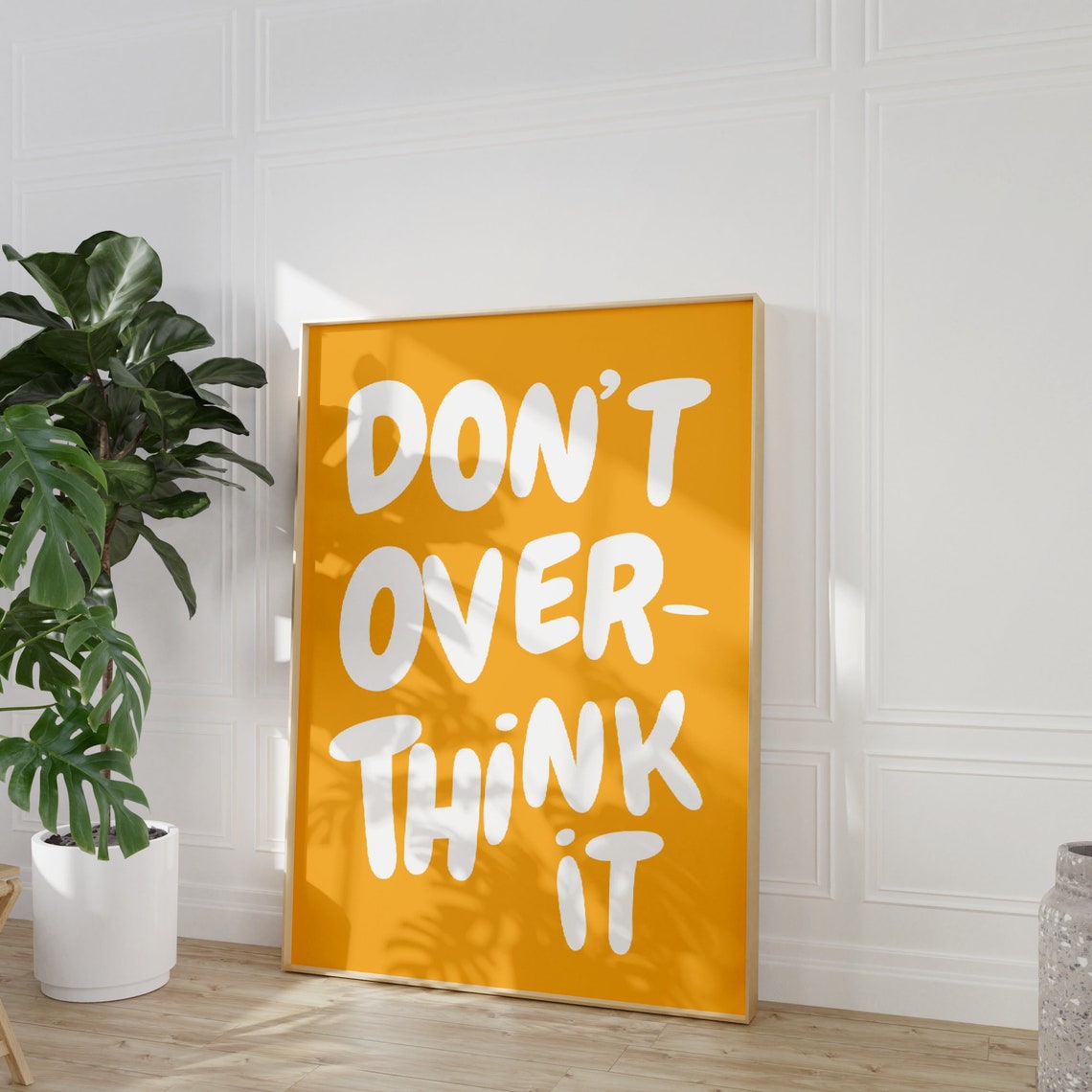 Dont Overthink It White Bubble Letter Orange Affirmation Poster - Image 3