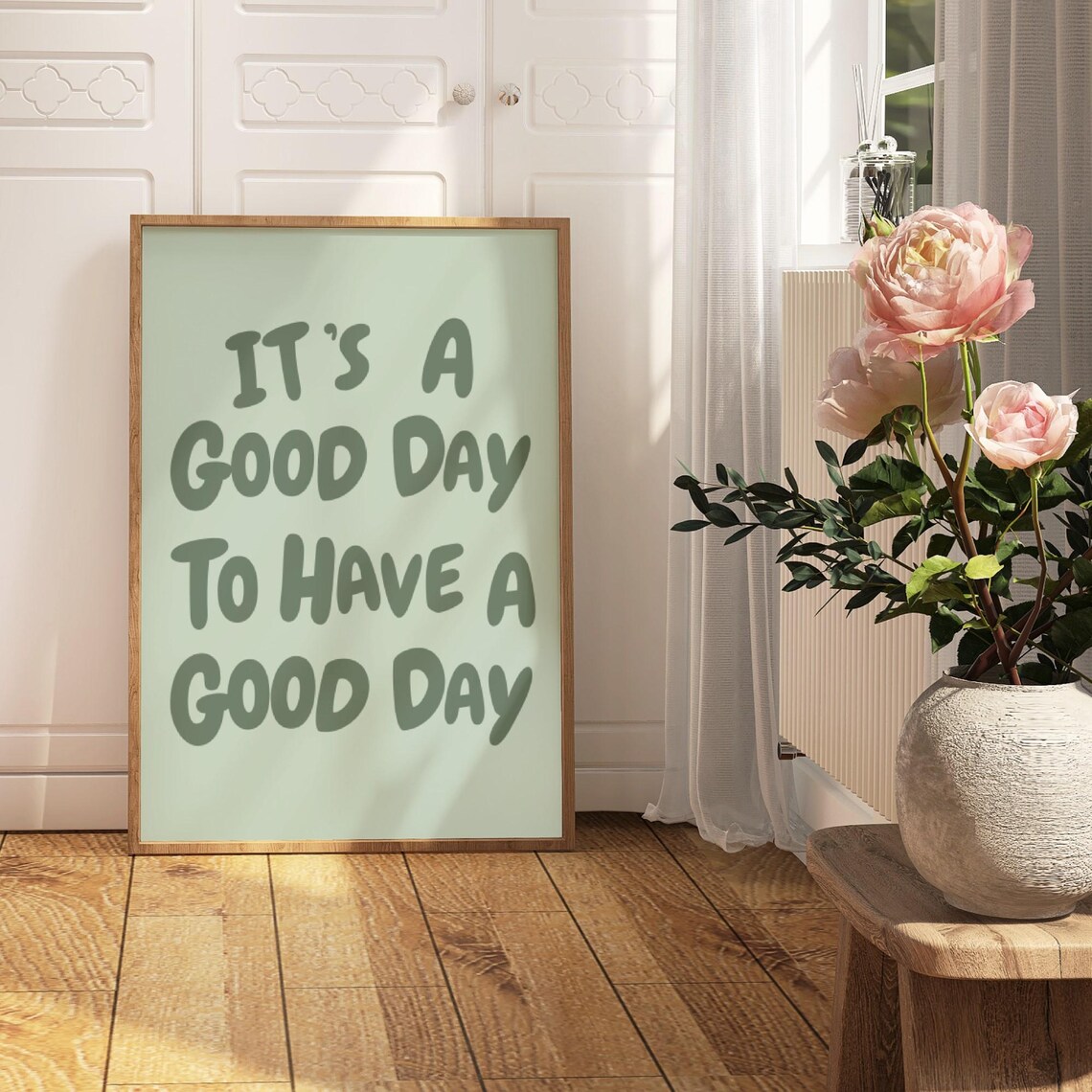 Today Is A Good Day Quote Art Print, Sage Green - Image 2