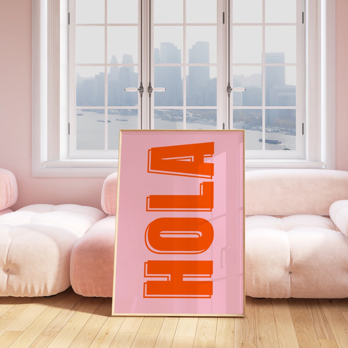 Hola Quote Print, Pink Orange Retro Typography - Image 2