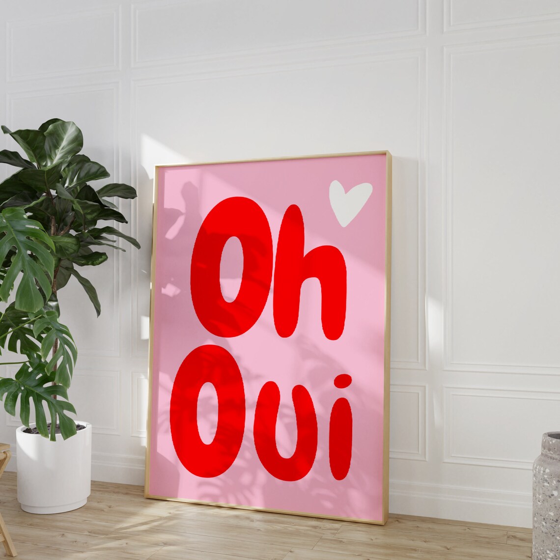 Oh Oui French Phrase Red Bubble Lettering Pink Love Quote Poster - Image 2