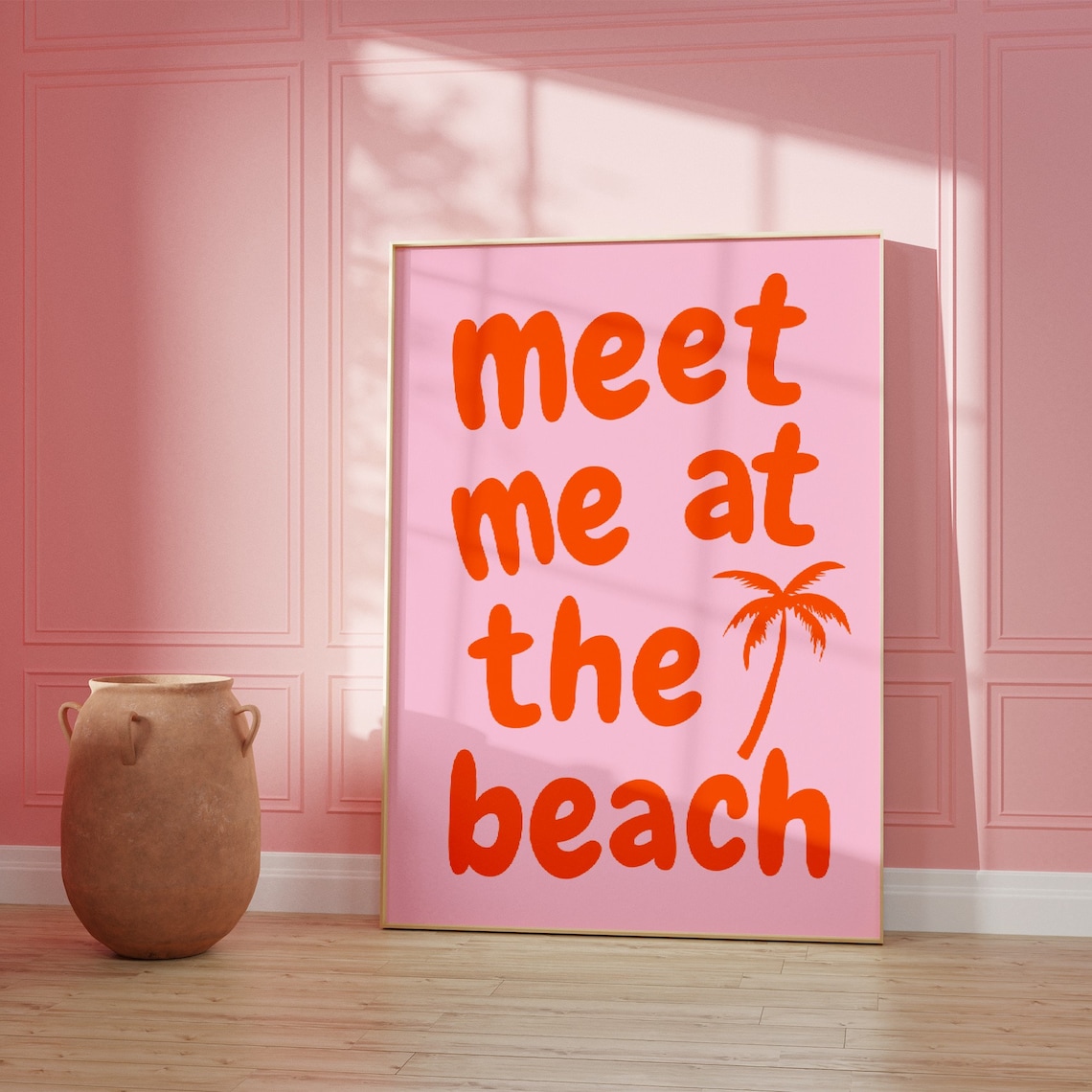 Meet Me At The Beach Orange Palm Retro Summer Tropical Poster - Image 3
