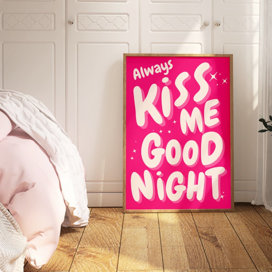 Always Kiss Me Goodnight Hot Pink Typography Romantic Quote Art Print - Image 3