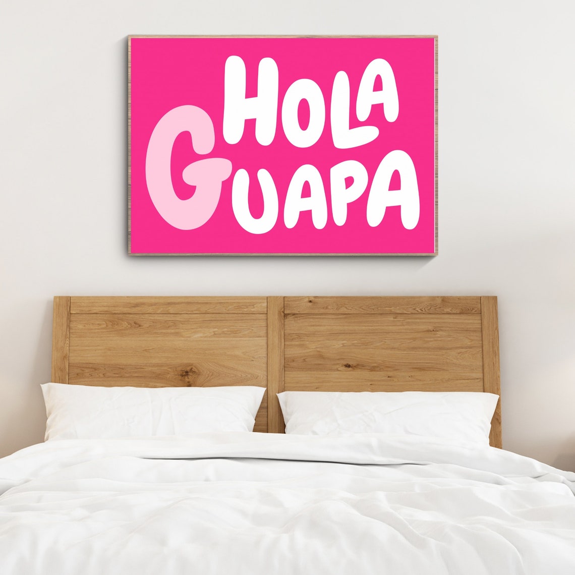 Hola Guapa Hot Pink Bubble Letter Spanish Quote Wall Decor Poster - Image 2