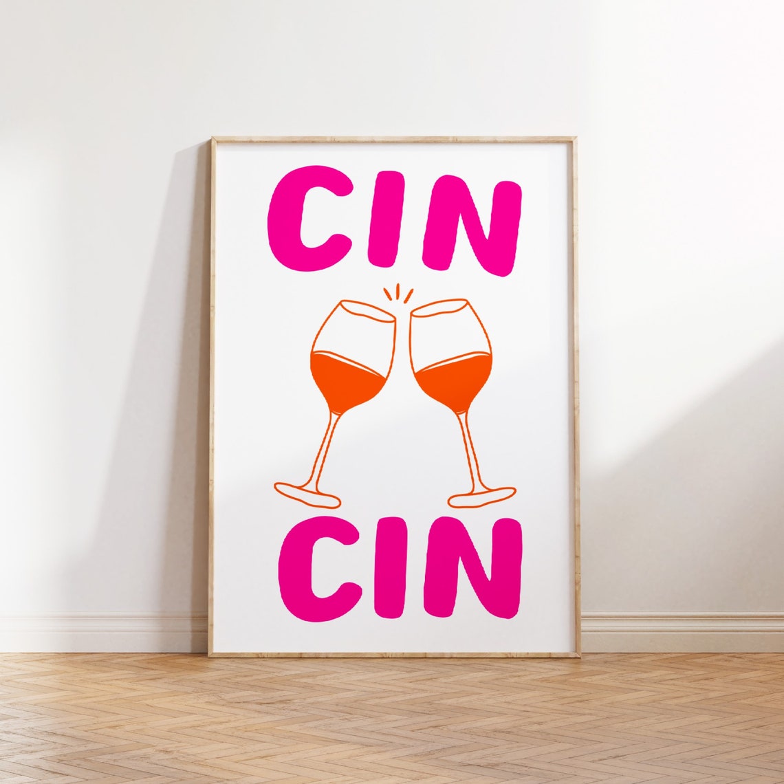 Cin Cin Wine Glasses Cheers Hot Pink Kitchen Poster Art Fun Decor - Image 2