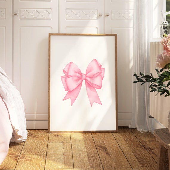 Pink Bow Print Wall Art Preppy Wall Art Teen Room Decor Preppy Poster College Apartment Decor Nursery Girly Wall Art
