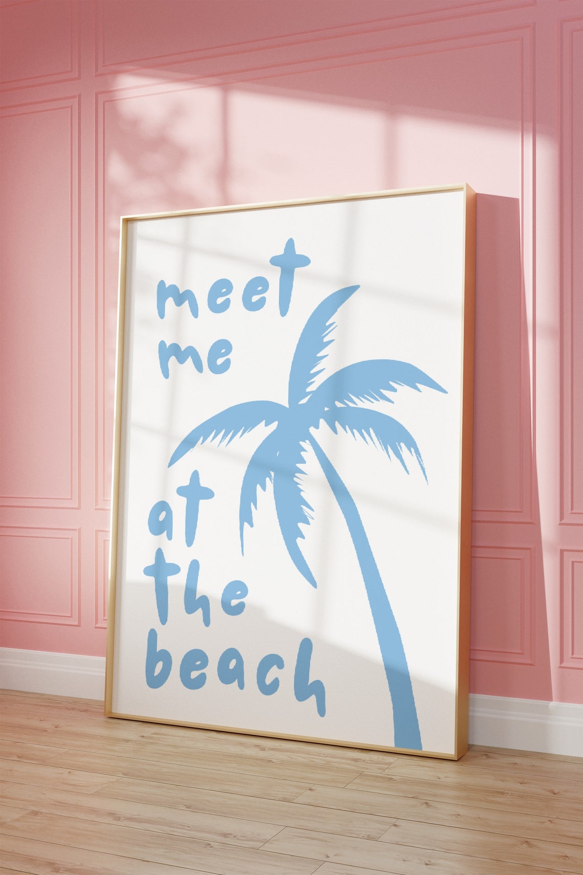 Meet Me At The Beach Blue Palm Tree Coastal Typography Poster - Image 2