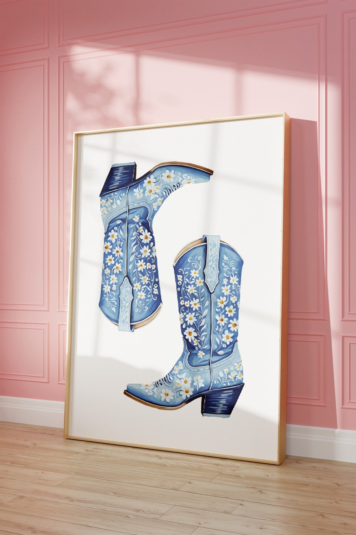 Blue Cowgirl Boots Print Blue Coastal Cowgirl Orint Granddaughter Print Preppy Daisies Nursery Art Dorm Room Poster Western - Image 2