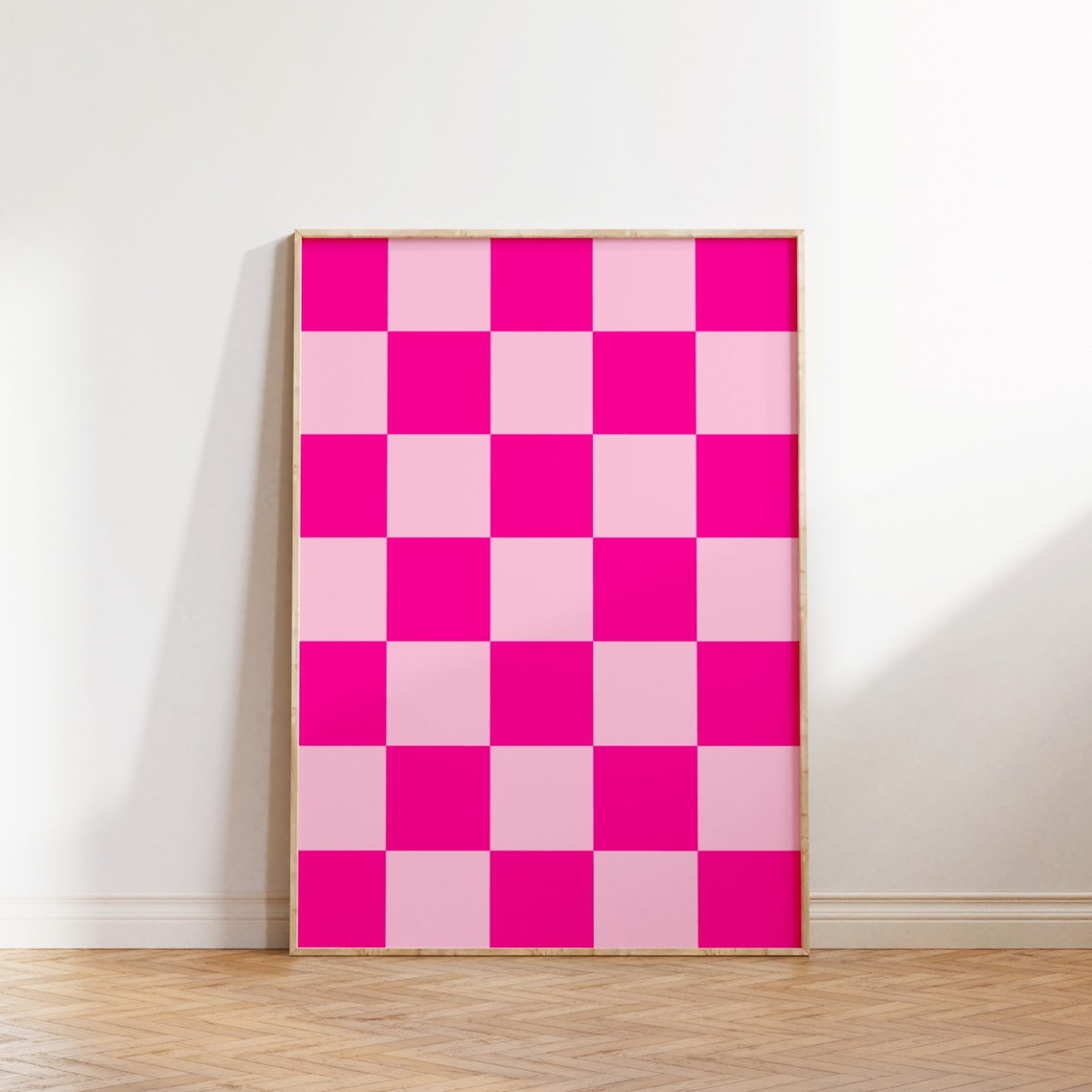 Hot Pink Checkerboard Pattern Retro Checkerboard Trendy Decor Wall Art - Image 2