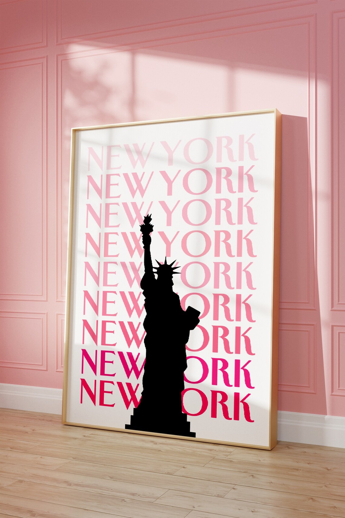 New York Pink Repeat Typography Black Statue of Liberty Gift Poster - Image 3