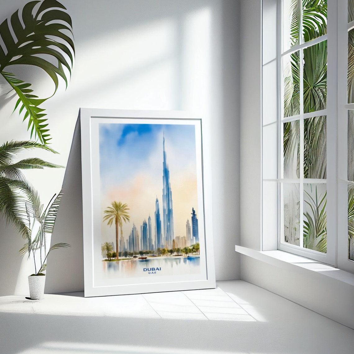 Dubai UAE Watercolor Burj Khalifa Skyline Travel Decor Poster - Image 2