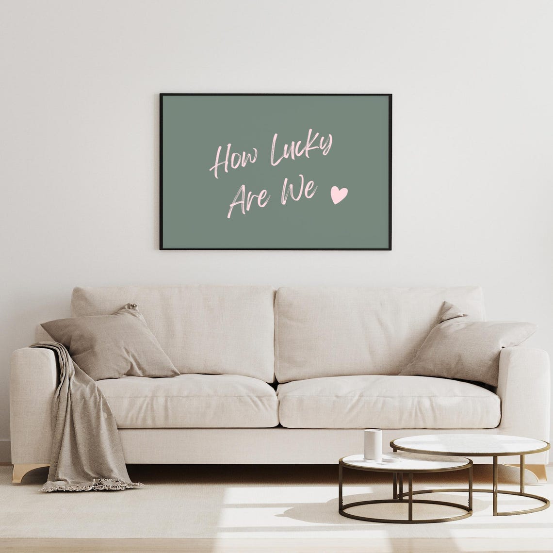 How Lucky Are We Pink Handwritten Script Green Retro Quote Poster - Image 2