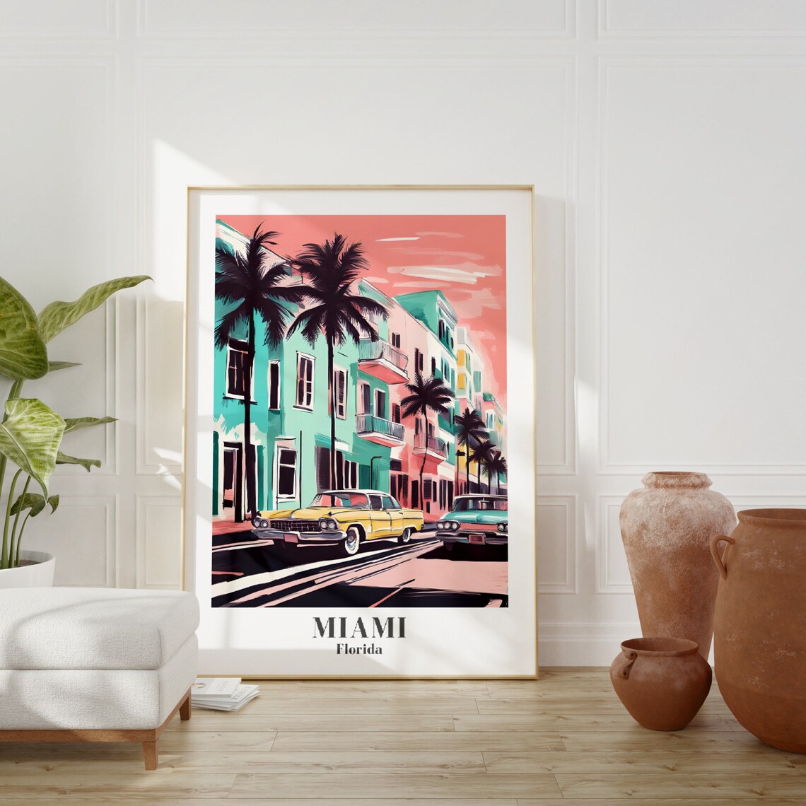 Miami Florida Pastel Art Deco Beach Scene Vintage Travel Poster - Image 4